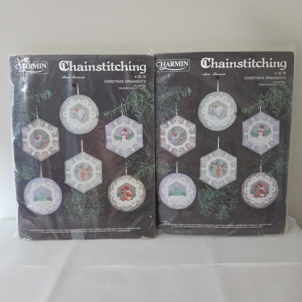 Vtg 80s 90s Charmin Chainstitching Ornament Kits Christmas Holiday Lot Of 2